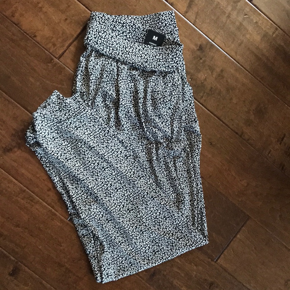 Express Black and White Flowy Pants